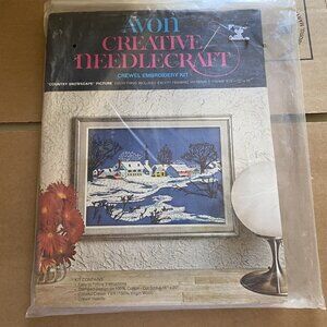 Vintage Avon Crewel Embroidery Kit New in Package Country Snowy Village